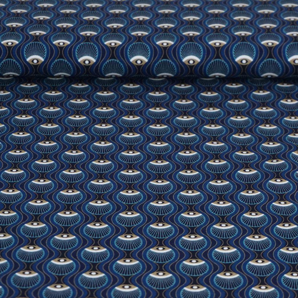 Viskosejersey Crepe Augen Wellen abstrakt blau - FVJ
